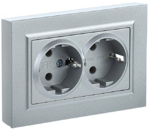 Розетка с заземлением IEK Brite РС12-3-БрС 1-м. 2 мод. сталь картинка